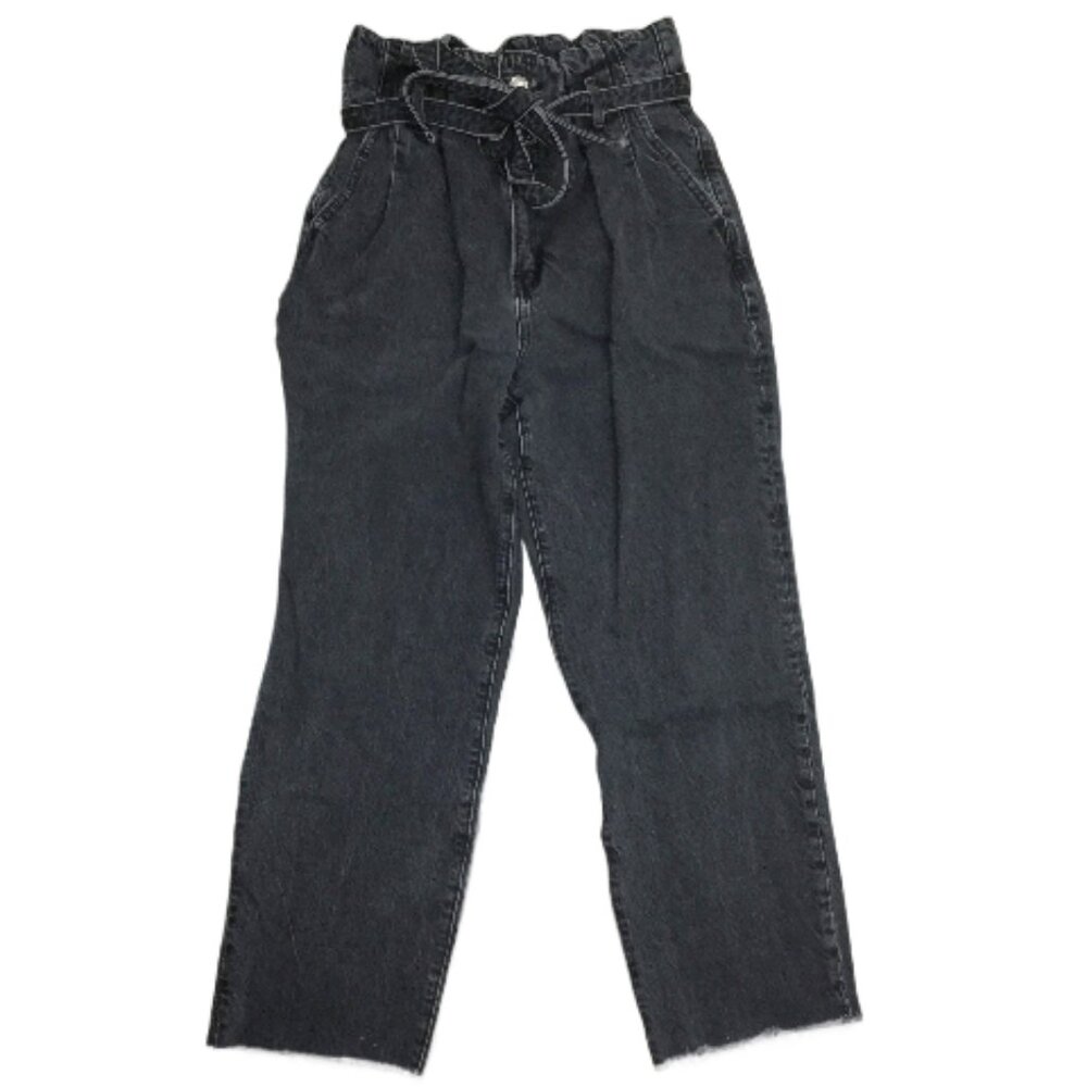 Abercrombie & Fitch Paperbag Waist Tie Hi Rise Raw Hem Black Jean 27/4